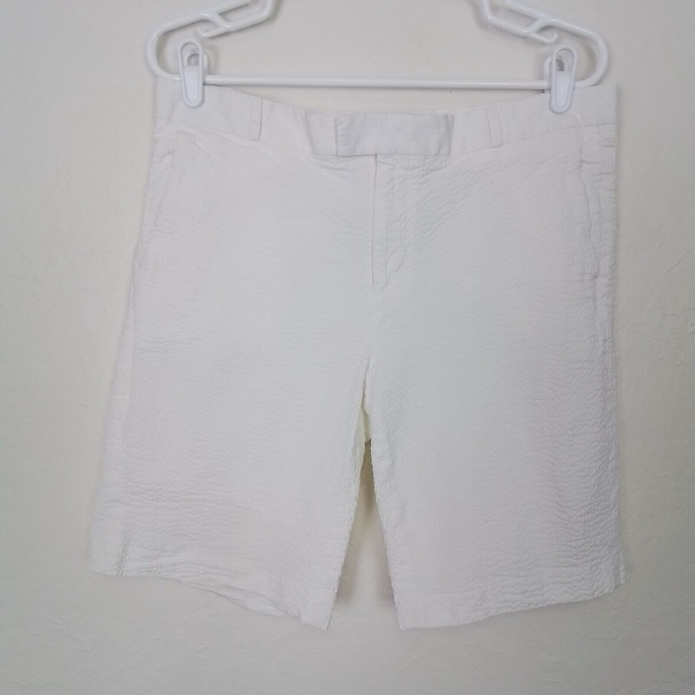 Banana Republic Women's White Seersucker Bermuda Shorts Size 12 Cotton Textured‎